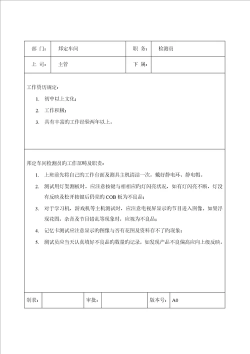 邦定车间岗位基本职责及任职