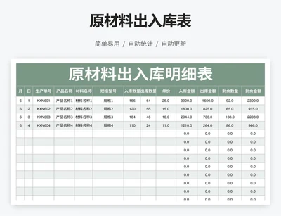 原材料出入库表