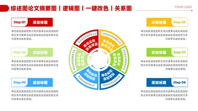 红色简约风6项循环关系图PPT