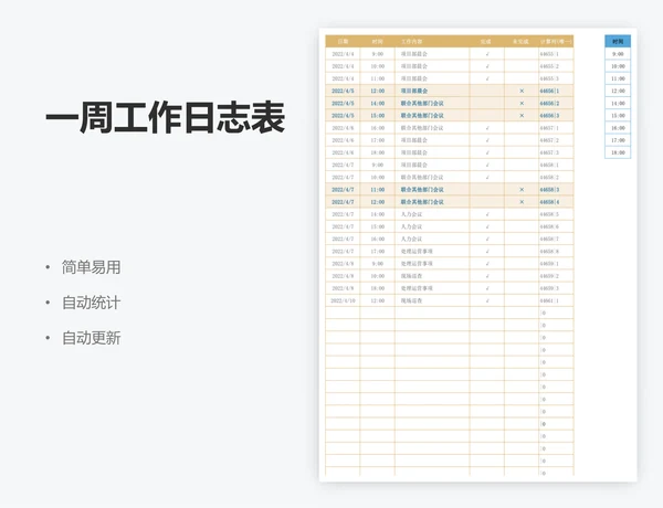 一周工作日志表