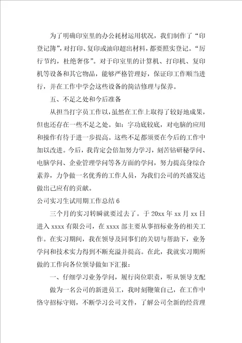 2022公司实习生试用期工作总结