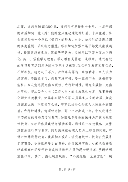 浅淡加强机关中层干部党风廉政建设.docx