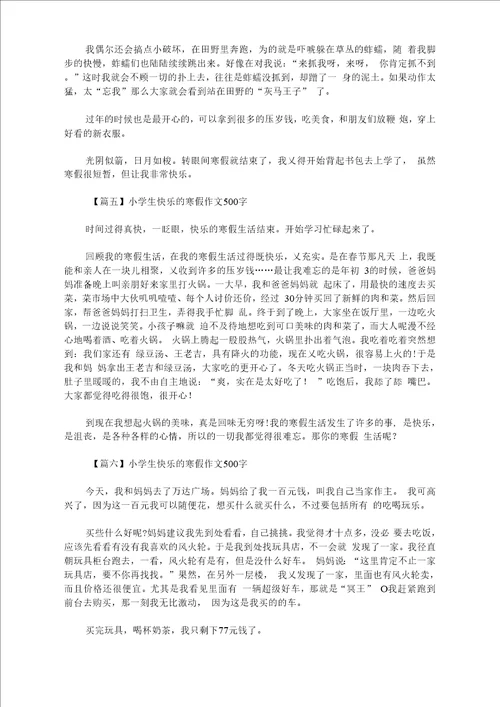 最新小学生快乐的寒假作文500字六篇精选