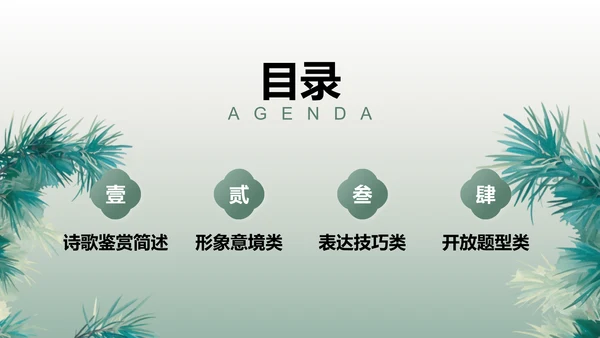 绿色复古风诗歌分享：语言的艺术与美感PPT模板