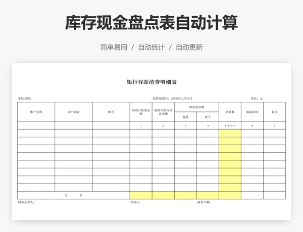 库存现金盘点表自动计算