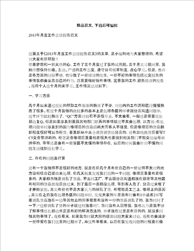 2013年月度工作总结报告范文精编文档