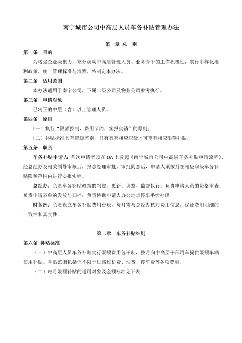 南宁公司中高层车务补贴管理办法.docx