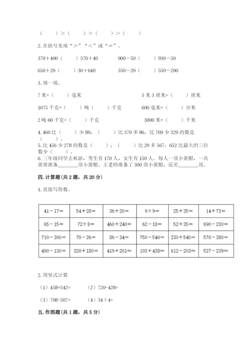 小学三年级上册数学期中测试卷（巩固）word版.docx