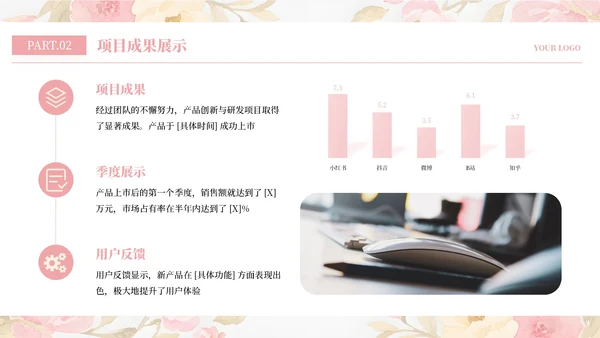 粉色简约小清新部门工作汇报通用PPT模板