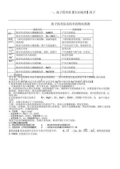 初中教学化学离子的检验以及简单的物质推断