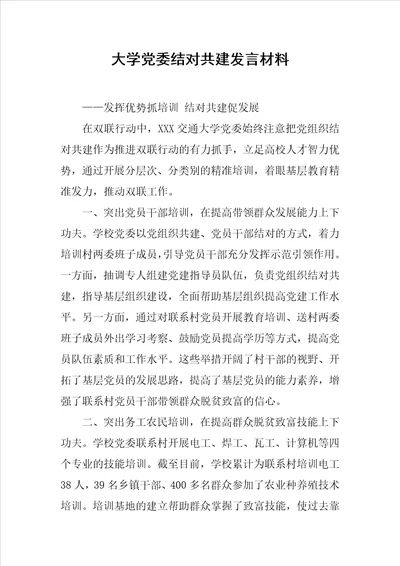 大学党委结对共建发言材料