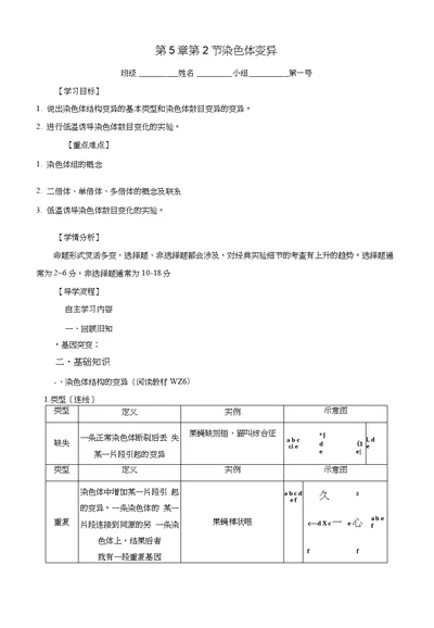 河北省石家庄市复兴中学高中生物必修252染色体变异教学案（无答案）