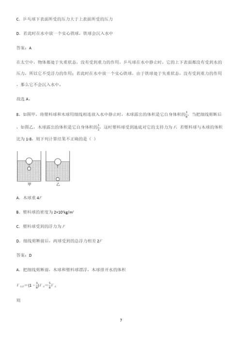 人教版2023初中物理八年级物理下册第十章浮力知识点总结归纳.docx