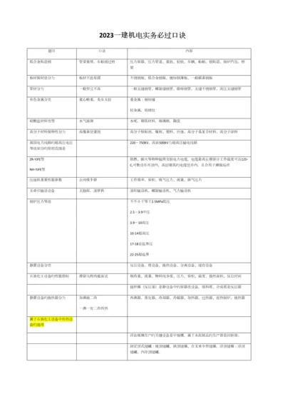 2023年一建机电实务口决整理.docx