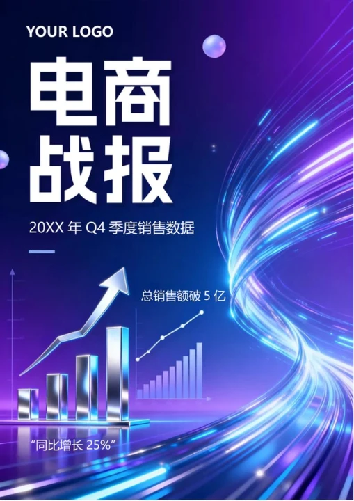 蓝紫色3D科技风电商战报海报