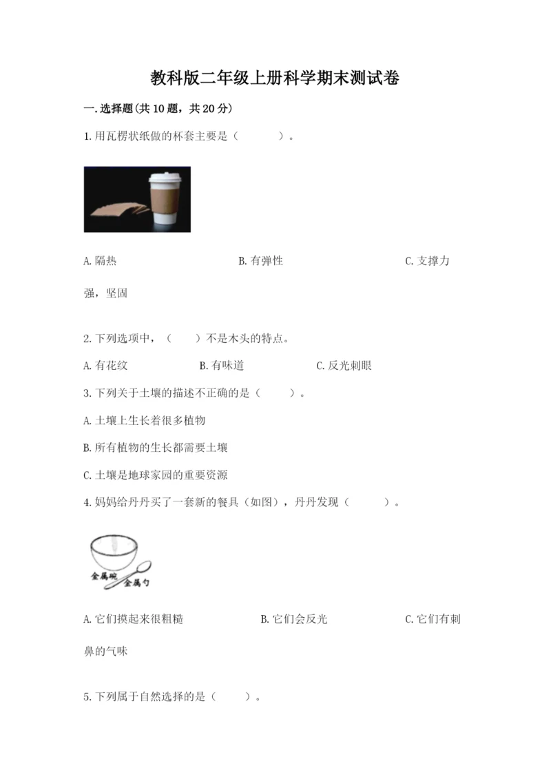 教科版二年级上册科学期末测试卷（实用）word版.docx