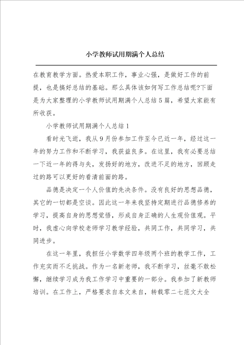 小学教师试用期满个人总结