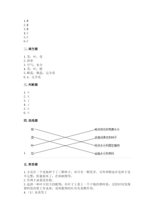 科学四年级下册第一单元植物的生长变化测试卷及参考答案（名师推荐）.docx