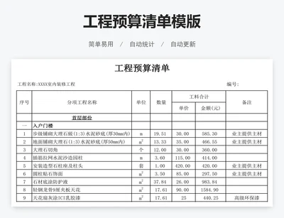 工程预算清单模版