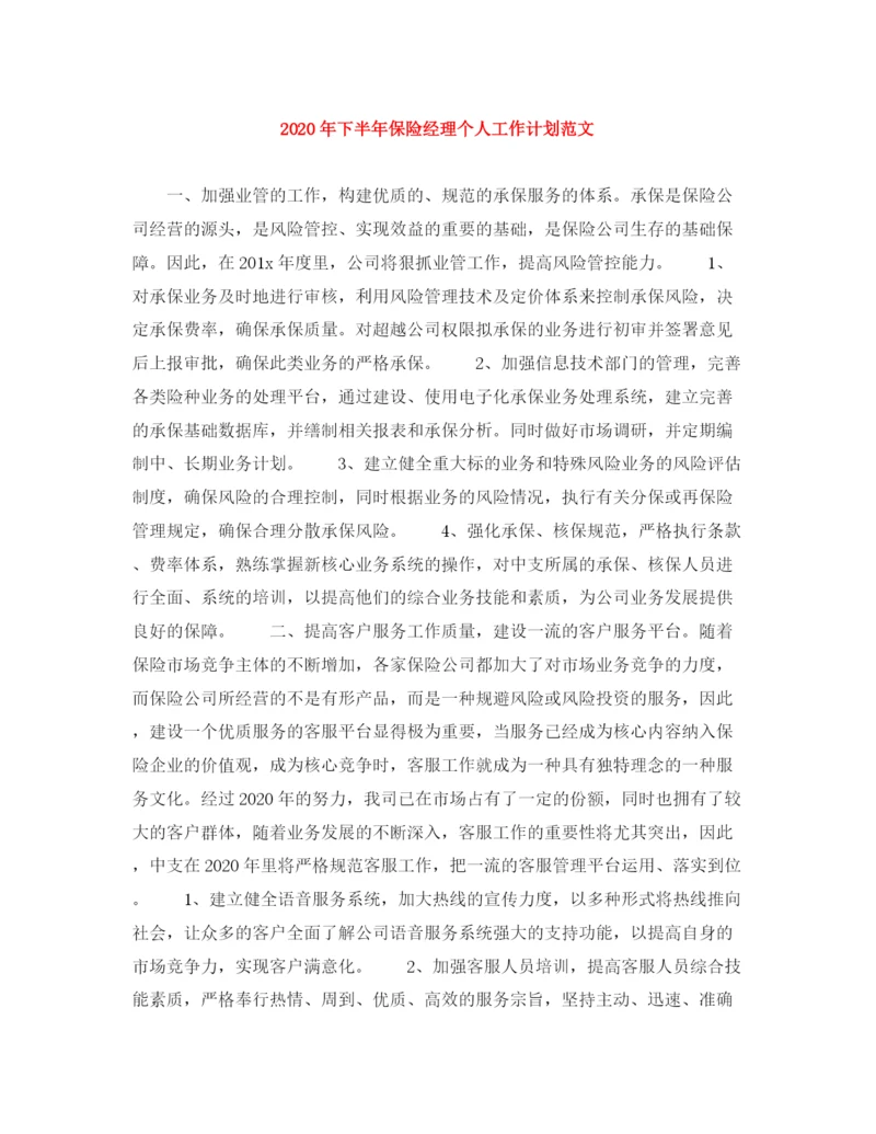精编之年下半年保险经理个人工作计划范文.docx
