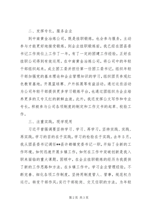 企业人员挂职锻炼工作总结范文.docx