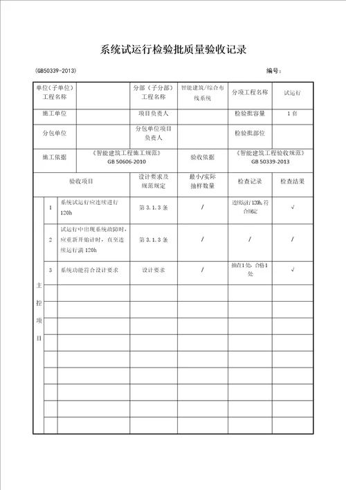 系统试运行检验批质量验收记录共2页