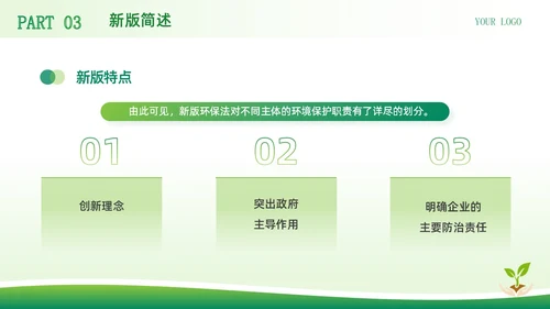 绿色简约商务风中华人民共和国环境保护法企业环保宣传PPT模板法律