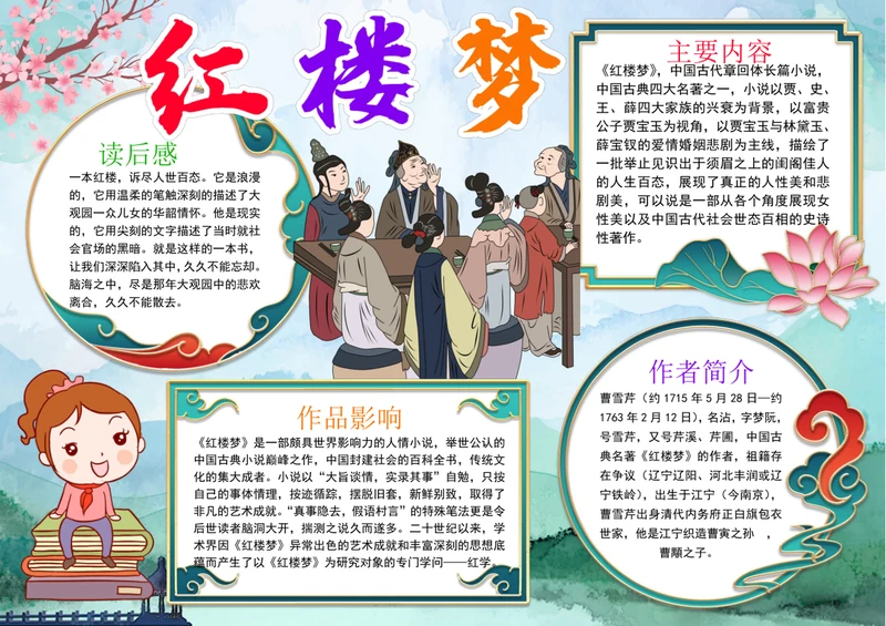 红楼梦小报读书阅读手抄报读书四大名著电子小报