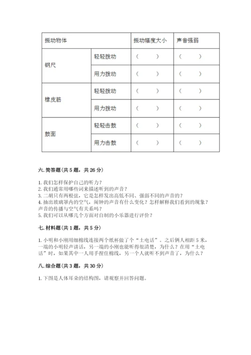 教科版 科学四年级上册第一单元声音测试卷含答案【满分必刷】.docx