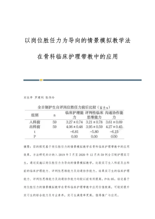 以岗位胜任力为导向的情景模拟教学法在骨科临床护理带教中的应用.docx