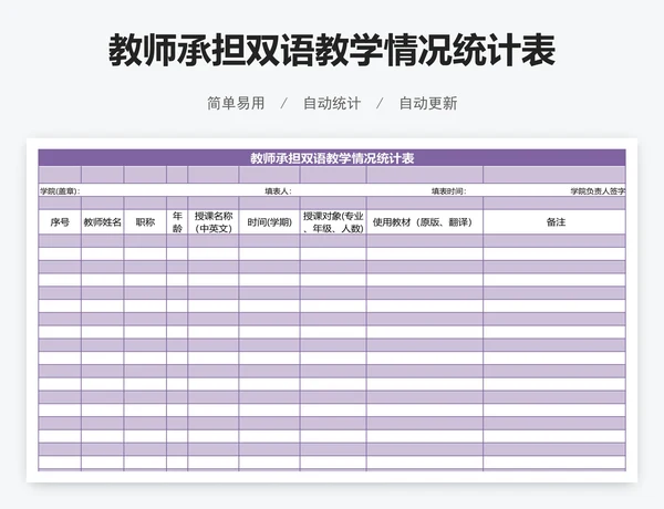 教师承担双语教学情况统计表