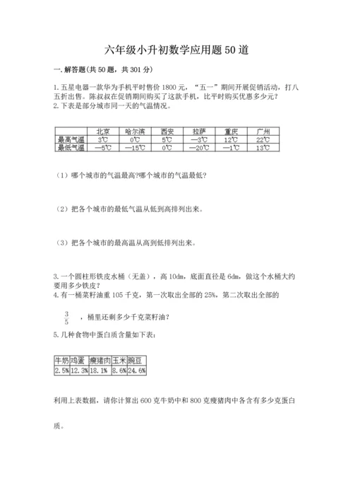 六年级小升初数学应用题50道带答案（培优）.docx