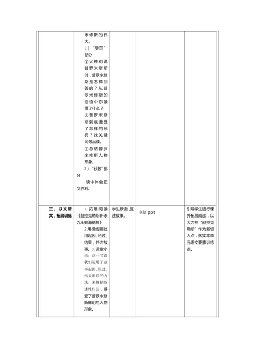 四年级语文《普罗米修斯》第二课时教学设计