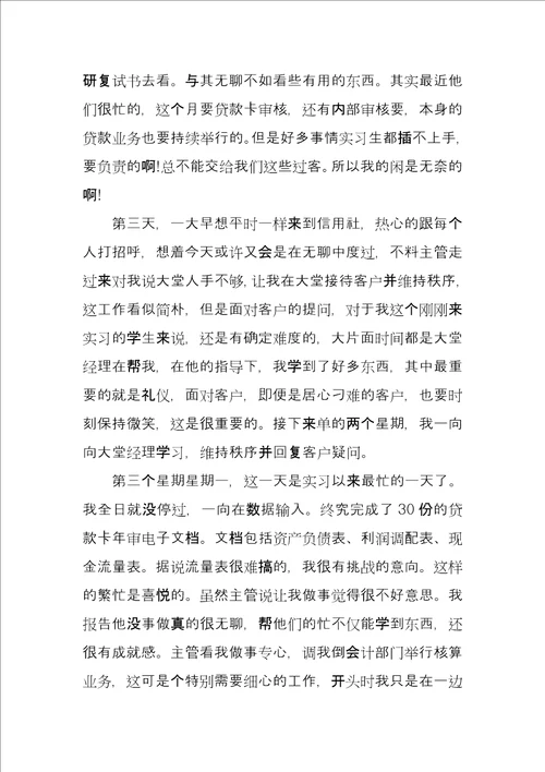 信用社实习人员实习报告例文