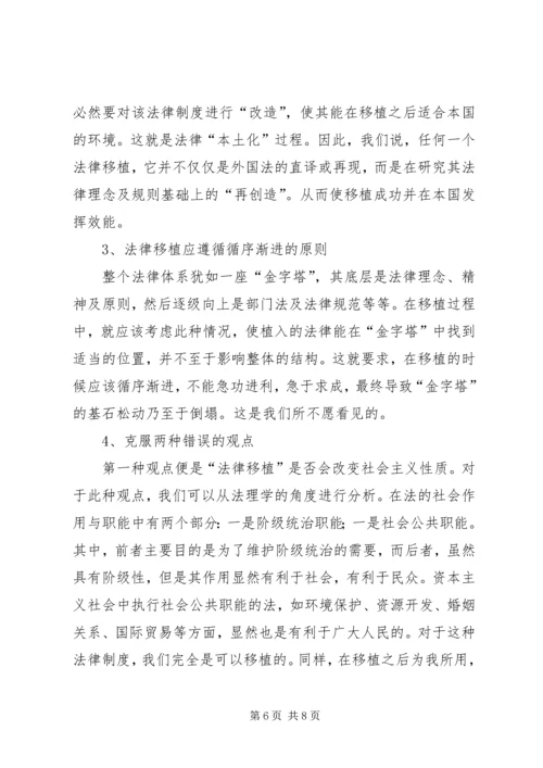 关于我国的法律移植问题浅探演讲范文.docx