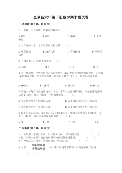 金乡县六年级下册数学期末测试卷精品带答案.docx