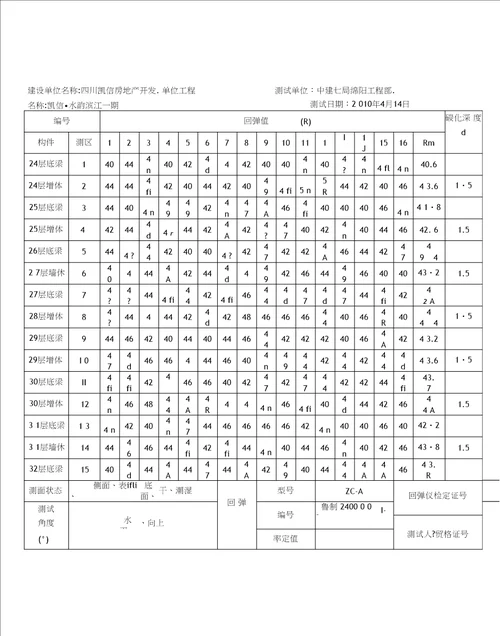 混凝土回弹记录表