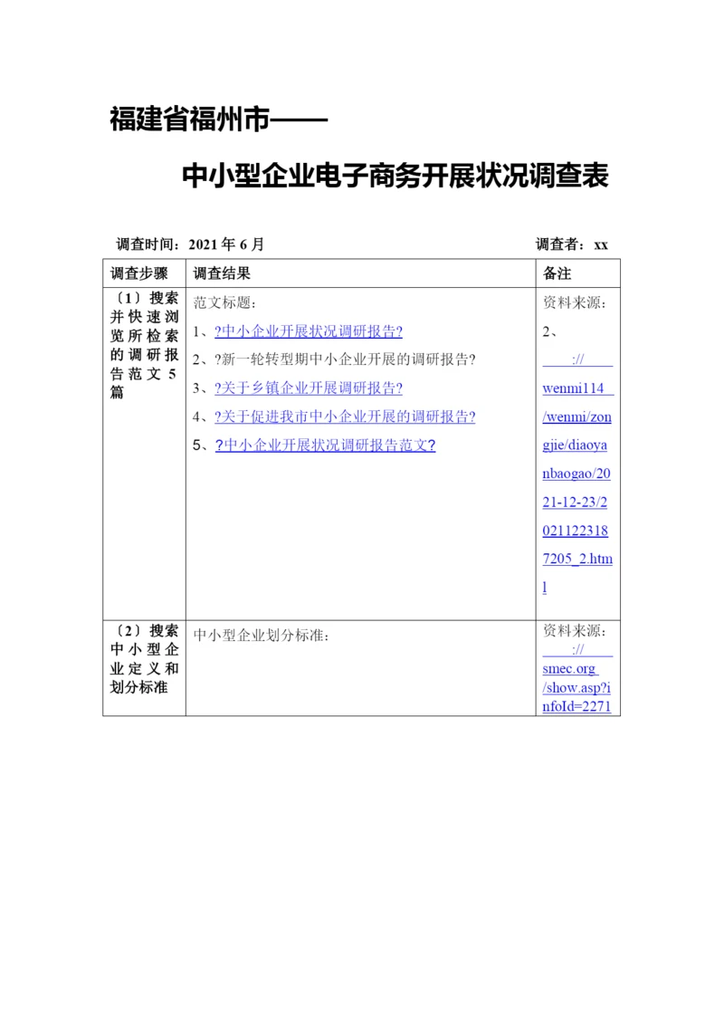 电子商务作业：福建省福州市——中小型企业电子商务发展状况调查表.docx