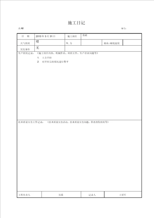 施工日志空白表格doc