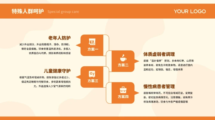 橙色插画创意冬季健康指南PPT模板