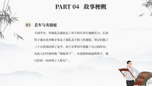 古风骆驼祥子文学读书分享课件PPT模板