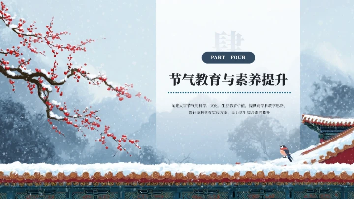 蓝色中国风中国传统二十四节气之大雪教育科普PPT模板