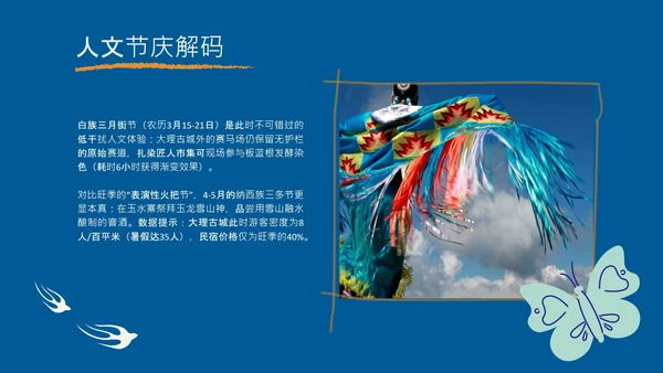 蓝色扁平插画风云南旅游攻略