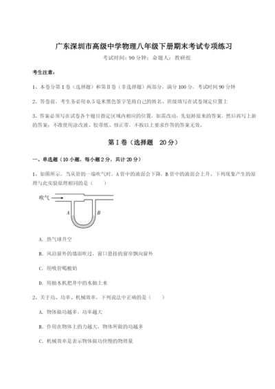基础强化广东深圳市高级中学物理八年级下册期末考试专项练习试卷（含答案详解版）.docx