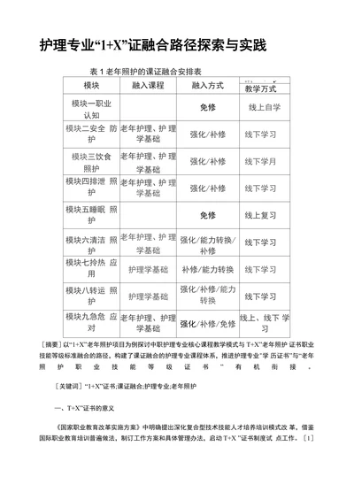 护理专业“1+X”证融合路径探索与实践
