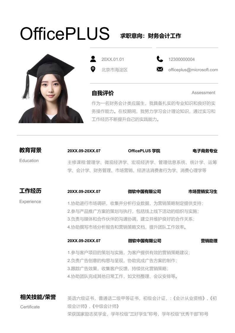 灰色简约财务会计工作简历模板
