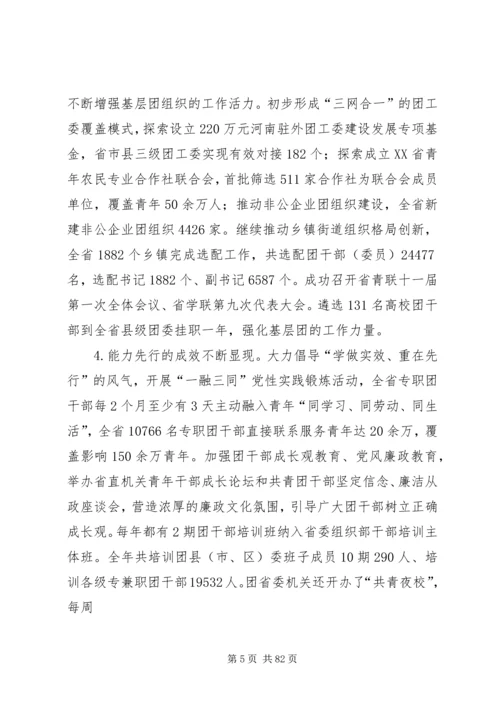 团省委书记侯红在共青团XX省十三届团委工作报告.docx
