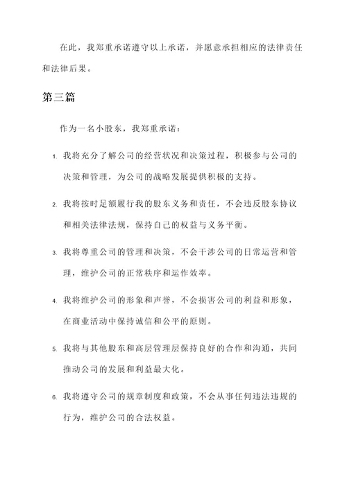 小股东承诺书范文