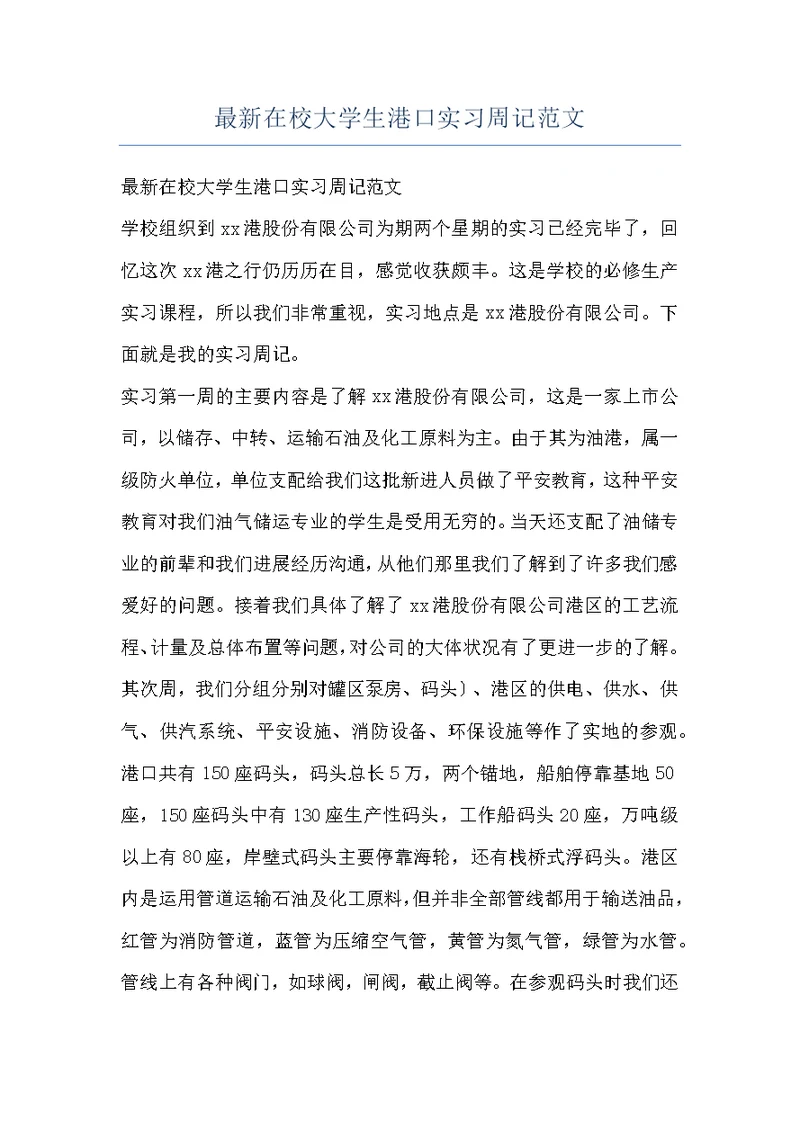最新在校大学生港口实习周记范文