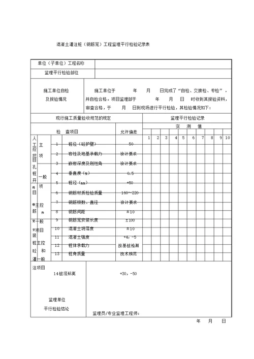 监理平行检查记录表